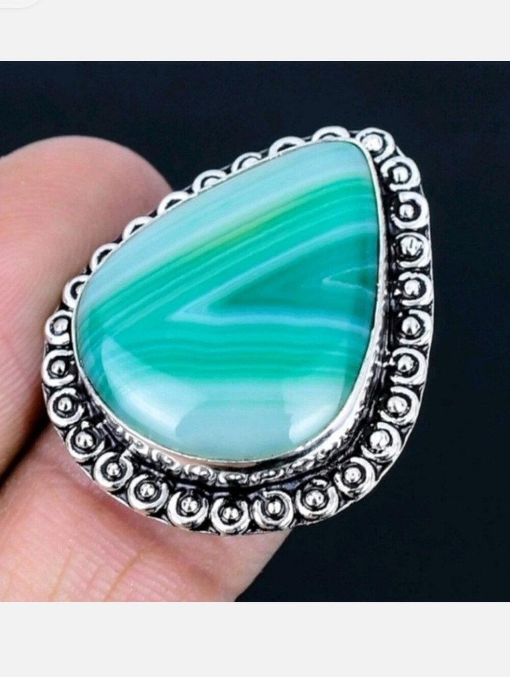 Green Lace Agate Gemstone 925 Sterling Silver Handmade Ring